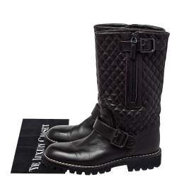 Chanel Dark Brown Leather Mid Calf Boots Size 35.5