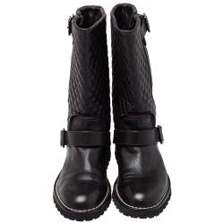 Chanel Dark Brown Leather Mid Calf Boots Size 35.5