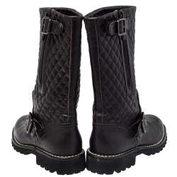 Chanel Dark Brown Leather Mid Calf Boots Size 35.5
