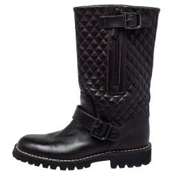 Chanel Dark Brown Leather Mid Calf Boots Size 35.5
