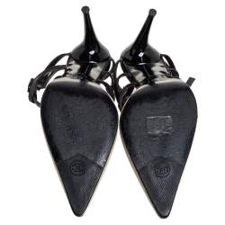 Pre Owned Chanel Cream/Black Leather Ankle Strap Sandals Size 36.5