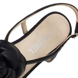 Pre Owned Chanel Black Leather Camellia Thong Flat Sandals Size 36