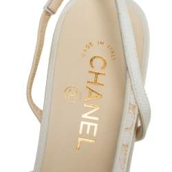 مملوكة مسبقًا Chanel White/Black Lace And Fabric Cap Toe Slingback Sandals Size 41