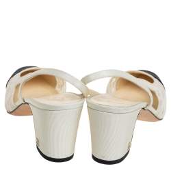 مملوكة مسبقًا Chanel White/Black Lace And Fabric Cap Toe Slingback Sandals Size 41