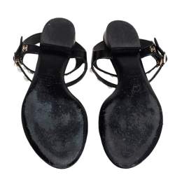 Pre Owned Chanel Black Leather  Faux Pearl Thong Sandals Size 38