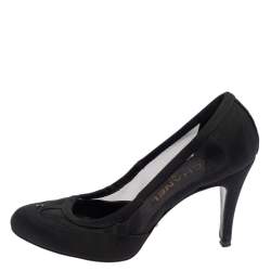 Pre Owned Chanel Black Net And Canvas Round Toe Pumps Size 38