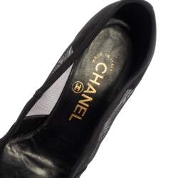 Pre Owned Chanel Black Net And Canvas Round Toe Pumps Size 38