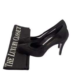 Pre Owned Chanel Black Net And Canvas Round Toe Pumps Size 38