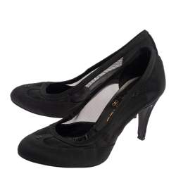 Pre Owned Chanel Black Net And Canvas Round Toe Pumps Size 38