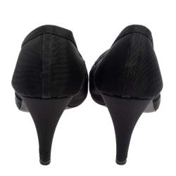 Pre Owned Chanel Black Net And Canvas Round Toe Pumps Size 38
