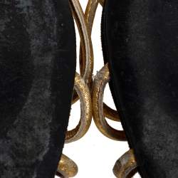 Pre Owned Chanel Gold/Black Patent And Leather Strappy Flat Sandals Size 39