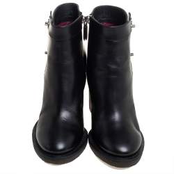 Chanel Black Leather CC Turnlock Ankle Boots Size 37.5