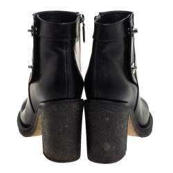 Chanel Black Leather CC Turnlock Ankle Boots Size 37.5