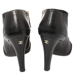 Chanel Black Leather Open Toe CC Heel Ankle Booties Size 36