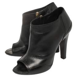 Chanel Black Leather Open Toe CC Heel Ankle Booties Size 36