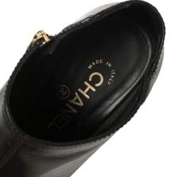 Chanel Black Leather Open Toe CC Heel Ankle Booties Size 36
