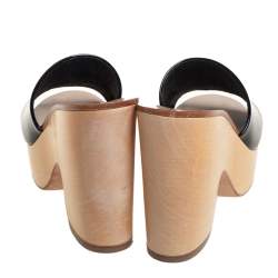 مملوكة مسبقًا Chanel Black/White Patent Leather Platform Slide Sandals Size 37