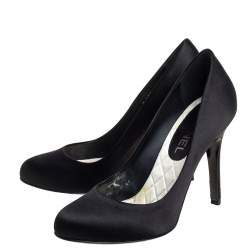 Pre Owned Chanel Black Satin CC Heel Pumps Size 37