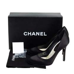Pre Owned Chanel Black Satin CC Heel Pumps Size 37
