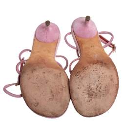 Pre Owned Chanel Pink/Brown Suede And Patent Leather Camellia Ankle Strap Sandals Size 38