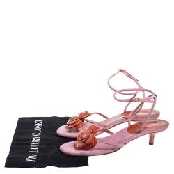 Pre Owned Chanel Pink/Brown Suede And Patent Leather Camellia Ankle Strap Sandals Size 38