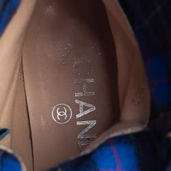 Chanel Blue Leather Combat Lace Up Mid Calf Boots Size 38.5