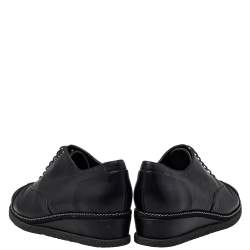 Chanel Black Leather And Fabric CC Cap Toe Wedge Oxford Size 36