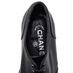 Chanel Black Leather And Fabric CC Cap Toe Wedge Oxford Size 36