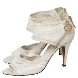 Pre Owned Chanel White Leather Open Toe Ankle Strap Sandals Size 37