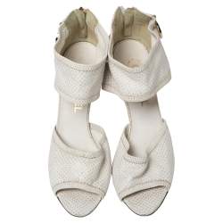 Pre Owned Chanel White Leather Open Toe Ankle Strap Sandals Size 37