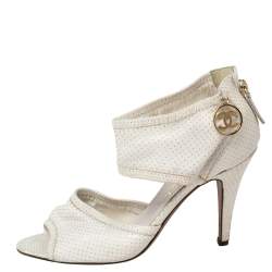 Pre Owned Chanel White Leather Open Toe Ankle Strap Sandals Size 37