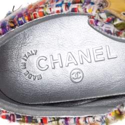 Pre Owned Chanel Multicolor Tweed, and Metallic Leather Lace Up Sneakers Size 37