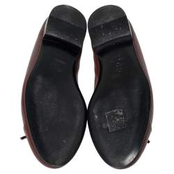 Pre Owned Chanel Brown Leather CC Bow Ballet Flats Size 36