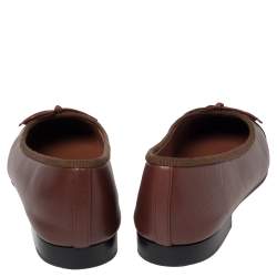 Pre Owned Chanel Brown Leather CC Bow Ballet Flats Size 36