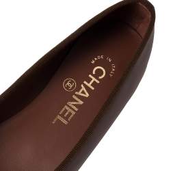 Pre Owned Chanel Brown Leather CC Bow Ballet Flats Size 36