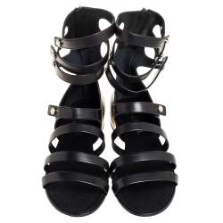 Pre Owned صندل فلات شانيل سيور سلاسل جلد أسود مقاس 38