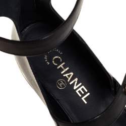 Pre Owned صندل فلات شانيل سيور سلاسل جلد أسود مقاس 38