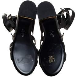 Pre Owned صندل فلات شانيل سيور سلاسل جلد أسود مقاس 38