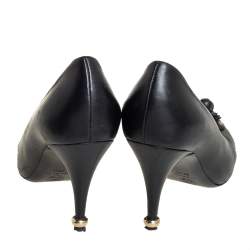 Pre Owned Chanel Black CC Camellia Leather Pumps Size 38.5