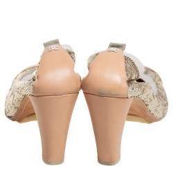 Pre Owned Chanel Gold/Beige Leather and Sequin Embellished Cap Toe Scrunch Pumps Size 40