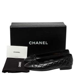 Chanel Black Quilted Leather CC Bow Ballet Flats Size 35.5