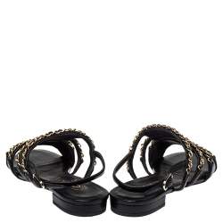 Pre Owned صندل شانيل جلد أسود بسلسلة حزام للكاحل مقاس 36