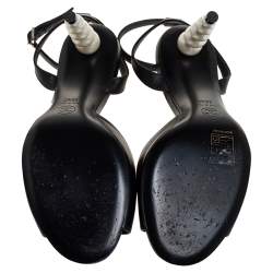 Pre Owned Chanel Black Leather Pearl Heel Sandals Size 38.5