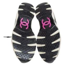 Pre Owned Chanel Black Tweed And PVC CC Low Top Sneakers Size 40