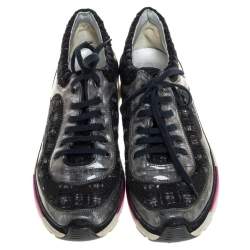 Pre Owned Chanel Black Tweed And PVC CC Low Top Sneakers Size 40