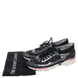 Pre Owned Chanel Black Tweed And PVC CC Low Top Sneakers Size 40