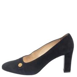 مملوكة مسبقًا Chanel Black Suede CC Block Heel Pumps Size 38