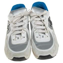 مملوكة مسبقًا Chanel White/Grey Suede, Leather And Fabric CC Low-Top Sneakers Size 38.5