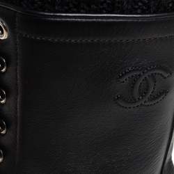 Chanel Black Leather And Knit Fabric Sock Combat Boots Size 38