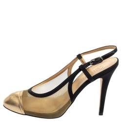 Pre Owned Chanel Multicolor Leather And Mesh Cap Toe Slingback Sandals Size 38.5